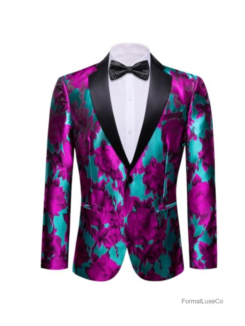 Mens Floral Blazer Notched Lapel Suit Jacket One Button Embroidered Sport Coat